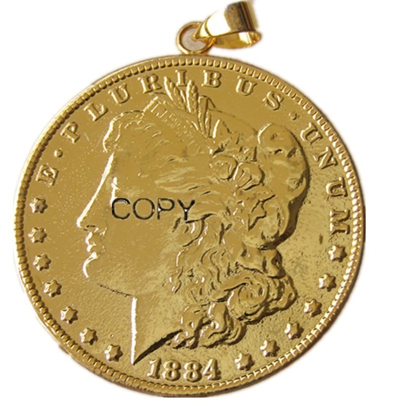 P(23)Coin Pendant Morgan Dollar 1884CC Necklace Gold Plated Coin Fashion Jewelry