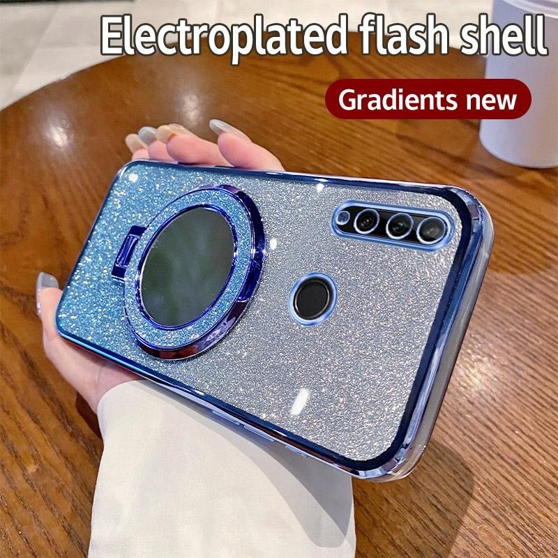 Casing HP Huawei Y9 Prime 2019 Pelapisan Magnetik Berkilau silikon lembut 360 Derajat Cermin Dudukan