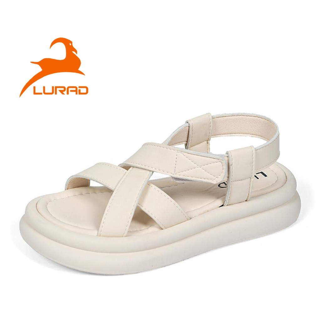 LURAD Sepatu Sandal Wanita Flat Warna Polos Outfit Modern Sandal Cewek Motif Tali Silang Sandal Keki