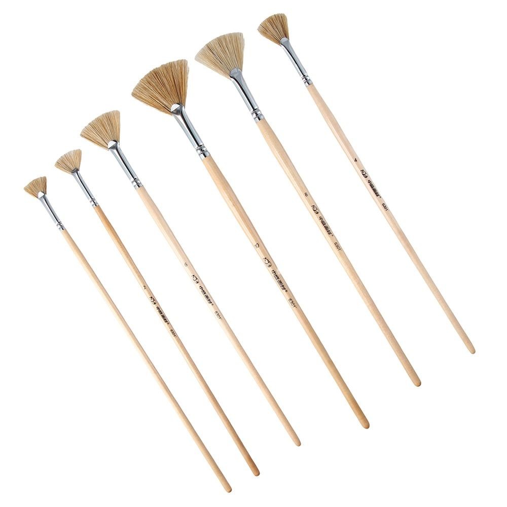 

6Pcs Fan Brush Set Soft Hog Bristle Hair Anti-Shedding Long Wood Handle Fan Paint Brushes Watercolor Oil Acrylic