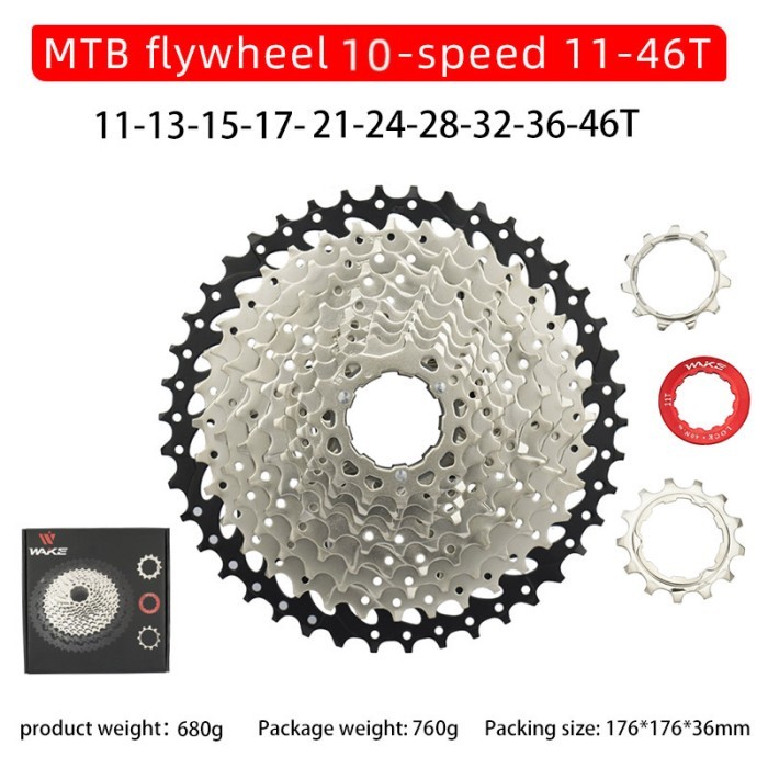 Wake Sprocket 10 Speed 11 - 46T Silver Gear Cassette Sepeda MTB GPT