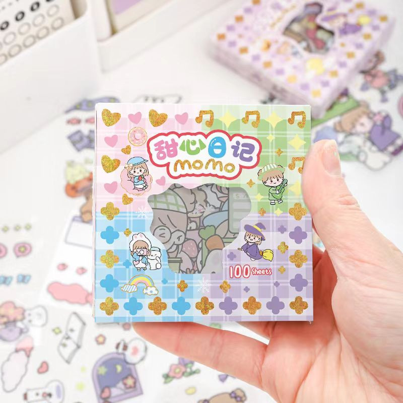 

100 Lembar Sticker Momo Mini Rainbow 4 warna per box kecil murah