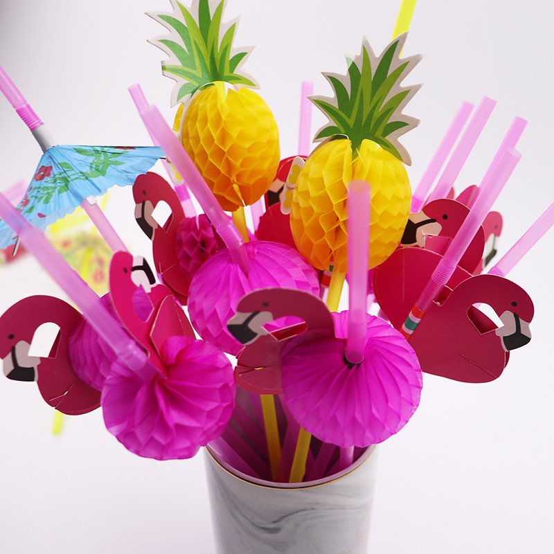 

25pcs Flamingo Pineapple Drinking Straws Hawaiian Beach Tropical Birthday Party Decoration Summer Pool Party Wedding Supplies