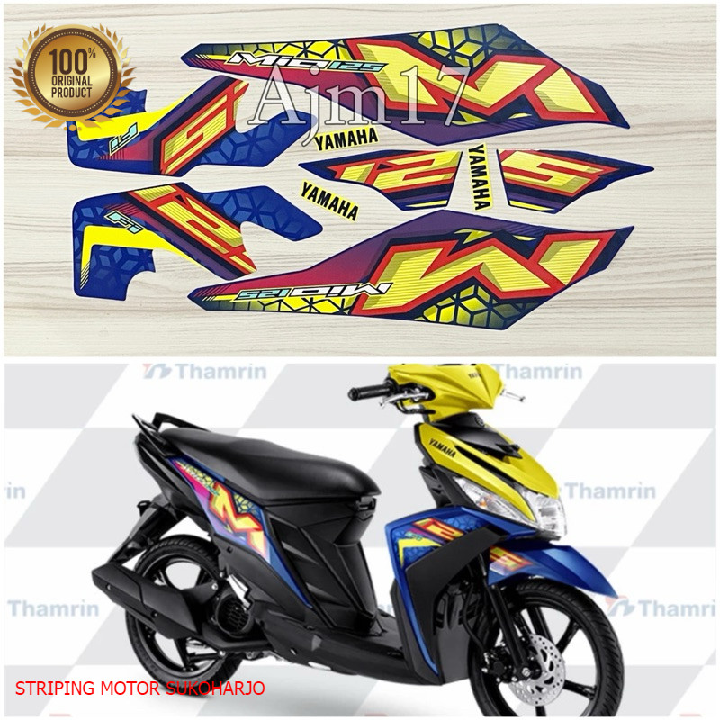 (ORI) STIKER STRIPING MOTOR MIO M3 125 TAHUN 2024 KUNING BIRU kualitas original
