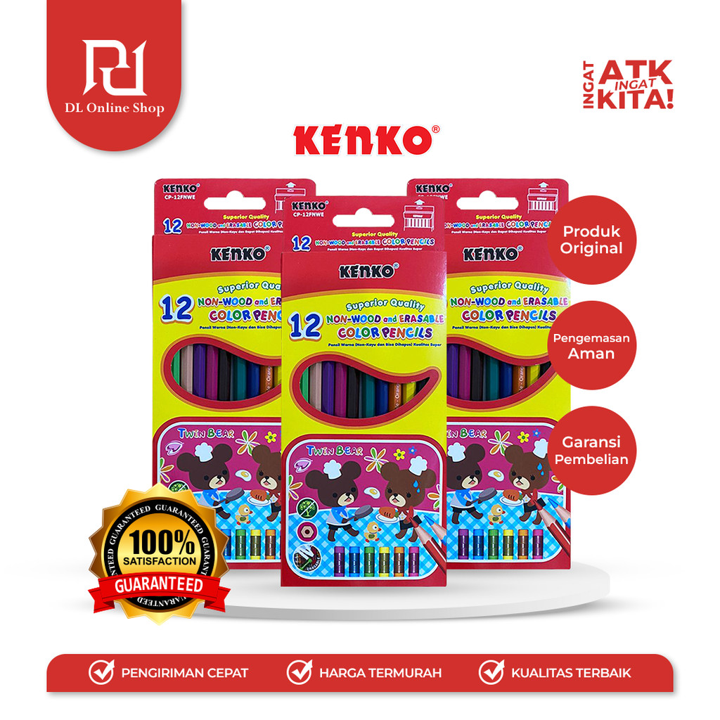 

KENKO PENSIL WARNA/ COLOR PENCIL CP-12FNWE NON WOOD ERASABLE (1SET)