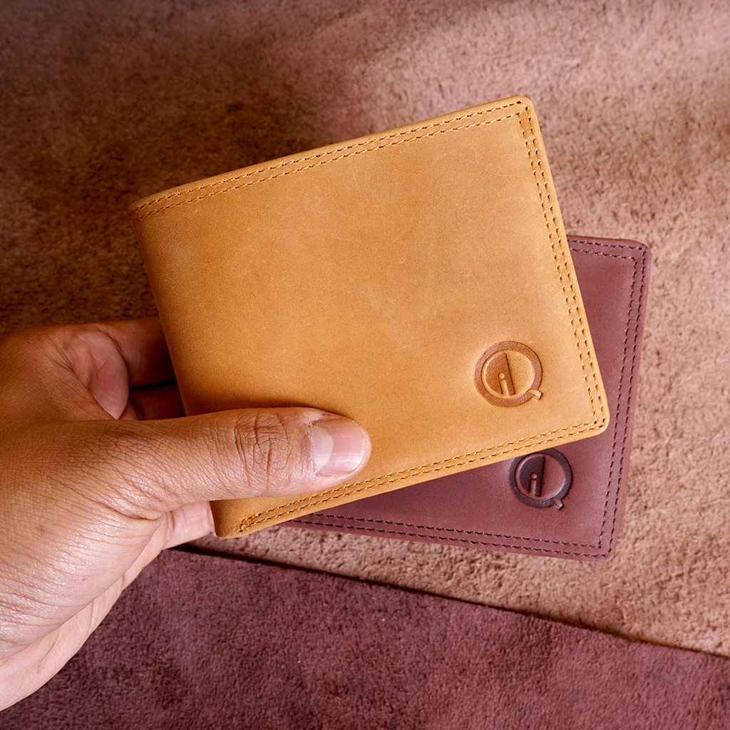 Dompet LIPAT Pria Pendek Lipat Full Kulit Sapi ASLI QI LEATHER PREMIUM / Dompet Cowok Slim 16 slot -