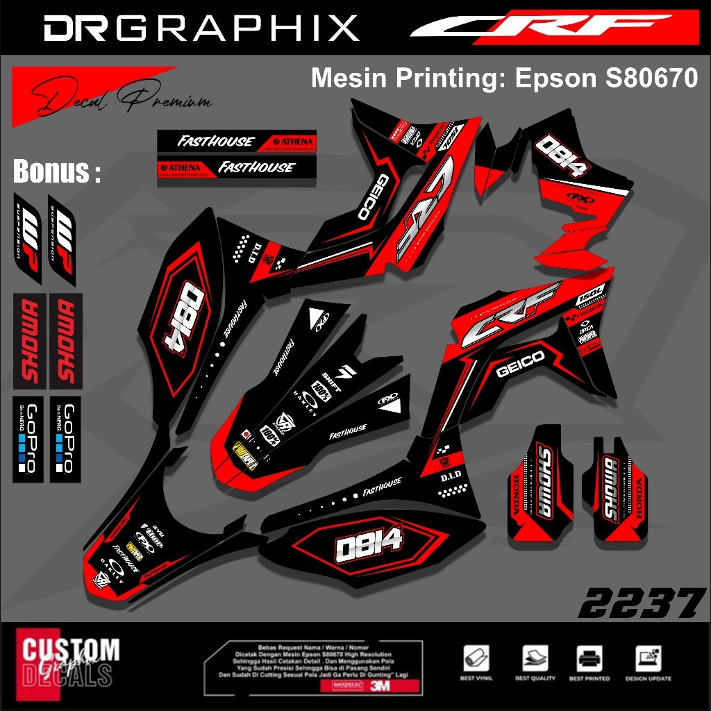 PREMIUM DECAL STIKER HONDA CRF 150L CRF 250 FULL BODY COSTUM DESAIN TERBARU kode CRF-334