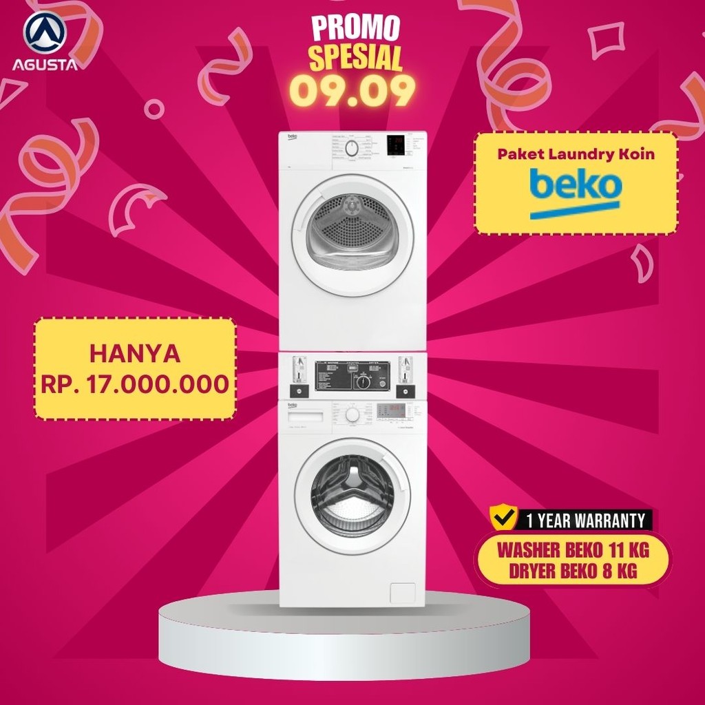 Mesin Laundry Coin Beko 1 Stack - Washer & Dryer