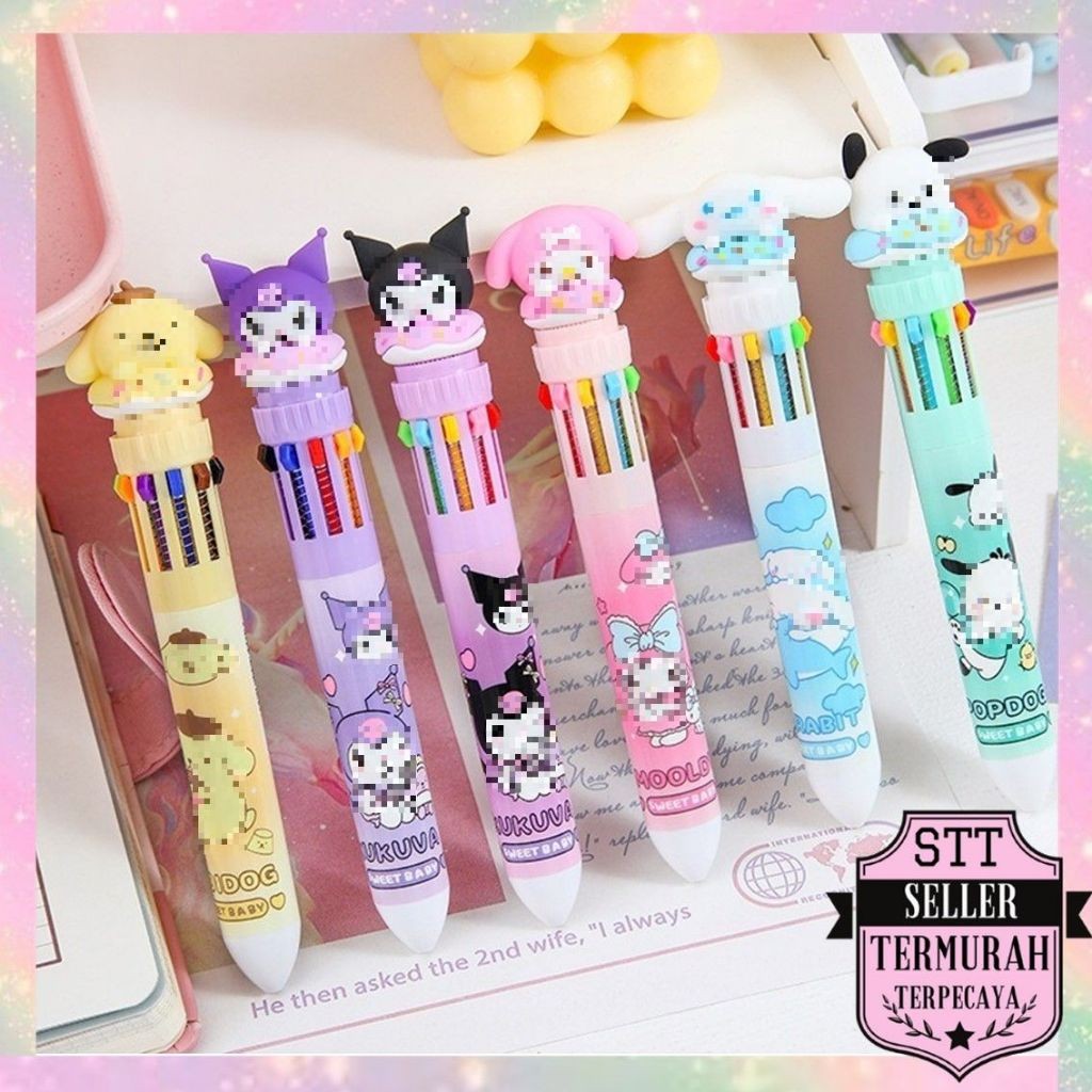 

STT Pena Mekanik Karakter Kartun Pulpen 10 Warna Lucu 3D DOLL Bolpen Gel Tinta Donat Animasi 10 Warna Alat Tulis Sekolah Anak Super Imut