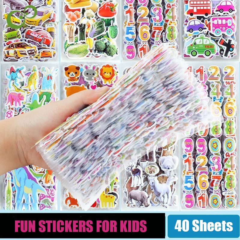 

40 Sheets 3D Stickers for Kids Toddlers Puffy Stickers Variety Pack for Scrapbooking Bullet Journal Toys for Children Girls Boy