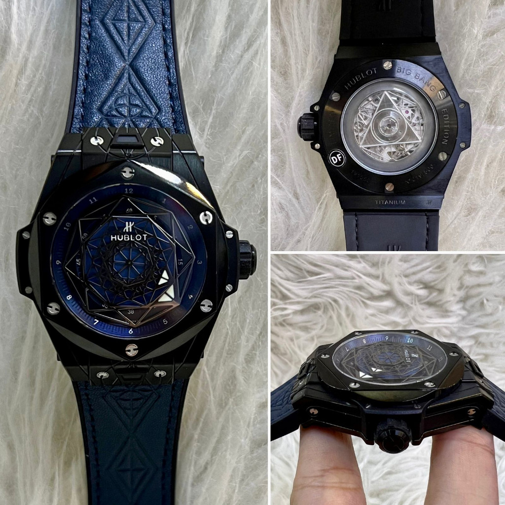 HOKKI HOKI JAM TANGAN JAM TANGAN PRIA HUBLOT SANG BLEU BLACK BLUE AUTOMATIC SWISS MOVEMENT DIAMETER 