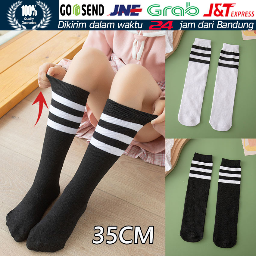 Kaos Kaki Anak Strip Garis Selutut Panjang Katun Cocok untuk Olahraga Dan Sekolah