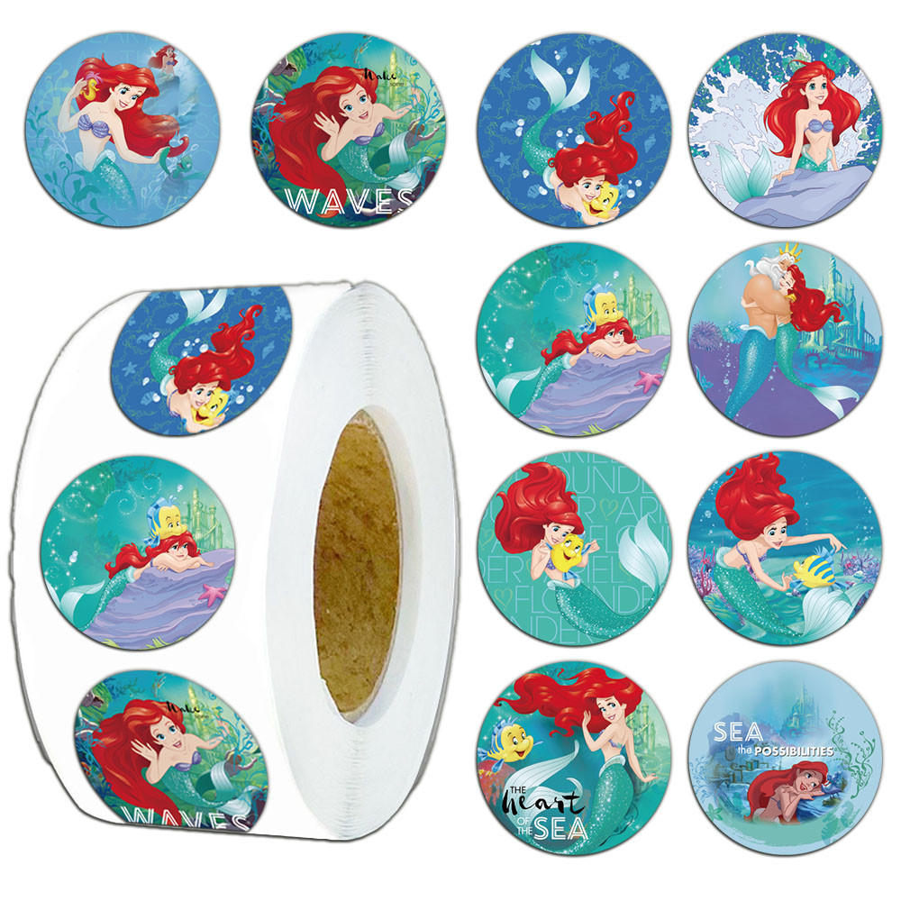 

500PCS Disney Mermaid Princess Roll Stickers Cute Phone, Computer, Luggage, Waterproof Decoration, Hand Account Stickers