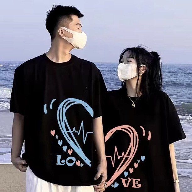 Baju Kaos Couple Pasangan kapel kapelan bareng pacar pacaran serasi kompakan PULSE LOVE terbelah