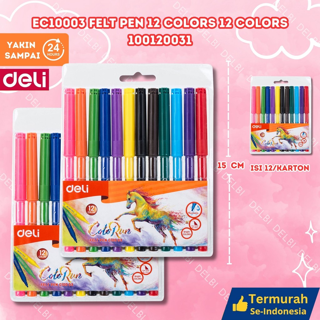 

Spidol Gambar 12 Warna DELI Felt Pen Washable Bisa Dicuci EC10003 Felt Pen 12 COLORS 12 colors