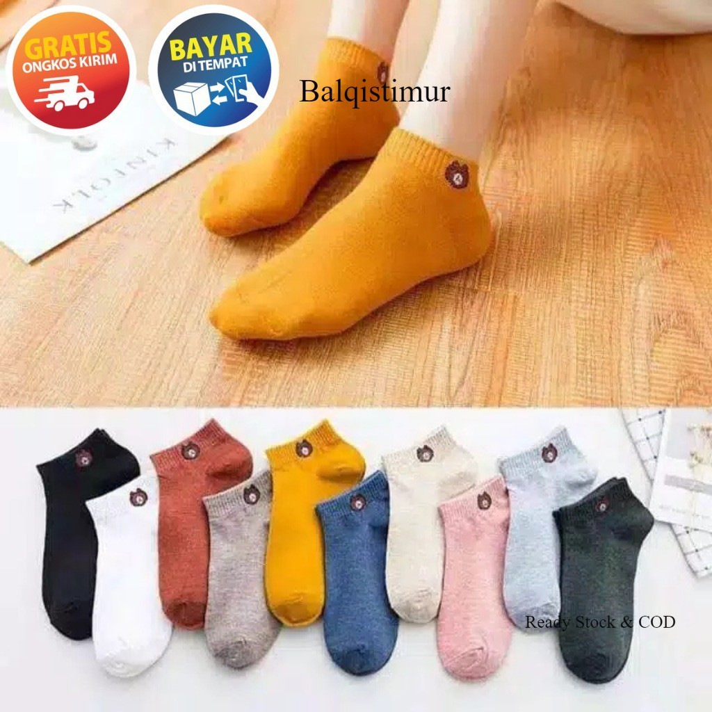 BALQIS KAOS KAKI FASHION KAOS KAKI WANITA PRIA KAOS KAKI MOTIF LINE BERUANG BROWN KEREN READY STOK