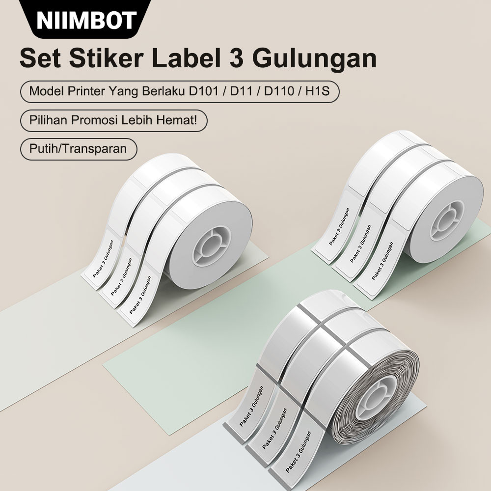 

【3 Gulung】NIIMBOT D11/D110/D101 Stiker Label Putih/Transparan, Stiker Label Tahan Air Nama dan Harga
