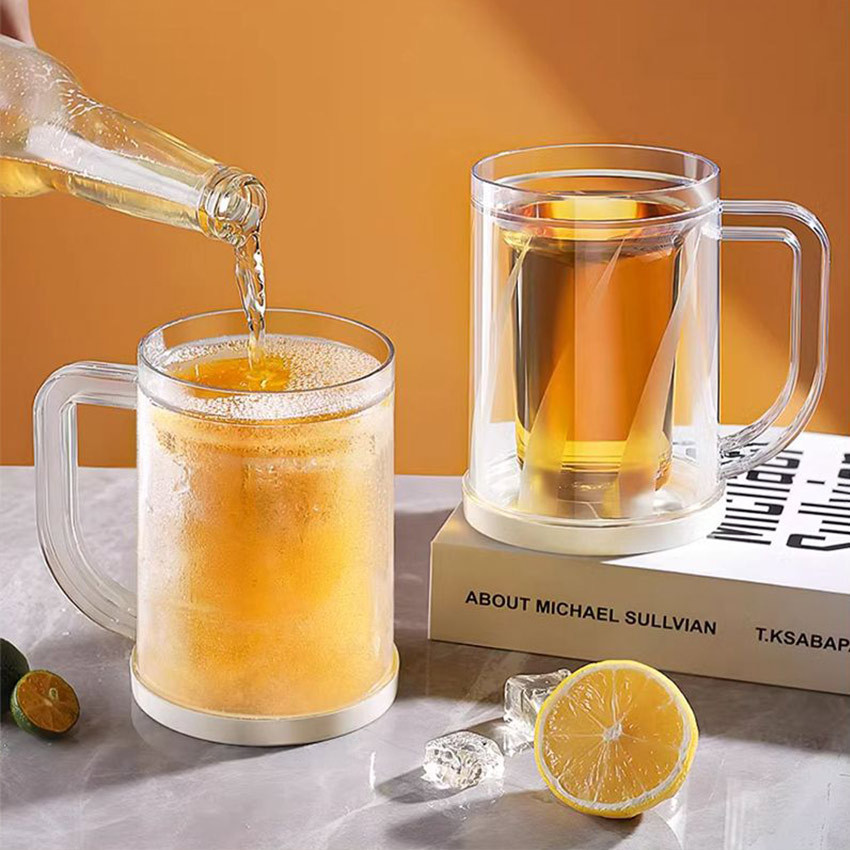 Gelas Gagang Plastik Bening Glass Beer Double Wall Mika Akrilik Gelas Mug Bir Minum Juice Kopi