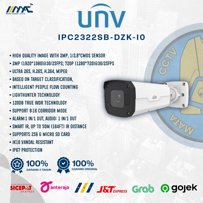 IP CAM CCTV UNV UNIVIEW IPC2322SB-DZK-I0 Bullet Outdoor 2MP Varifocal