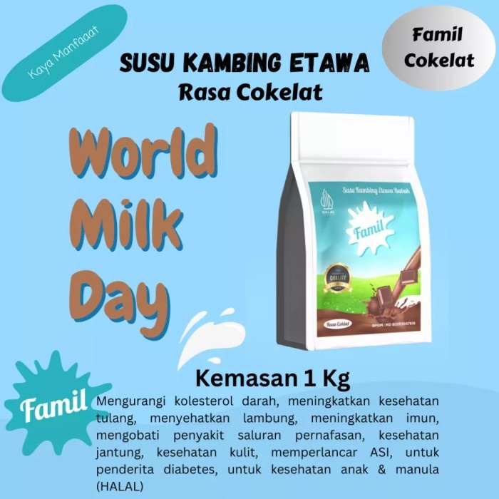 

AD Susu Kambing Etawa Bubuk 1 Kg Kualitas Premium Halal / Famil Cokelat