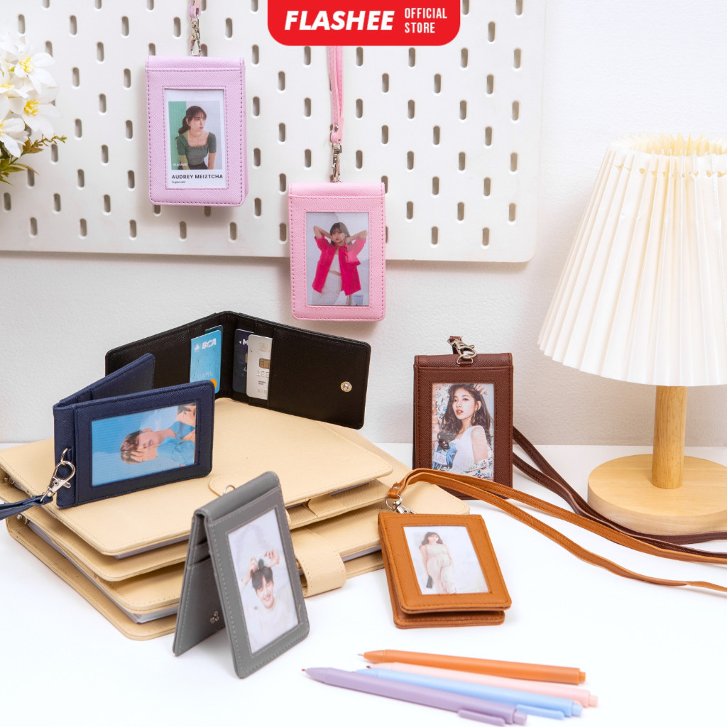 

Flashee Lanyard ID Card Holder Harper Lanyard Name Tag Kulit Dua Sisi Bolak Balik Mika Kancing