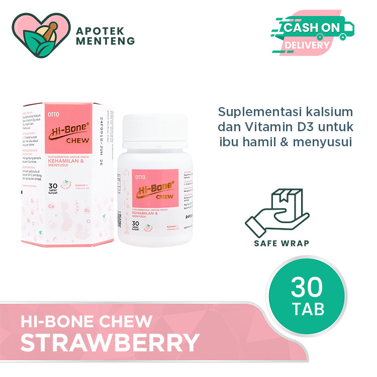 Hi-Bone Chew Strawberry 30 Tablet - Suplemen Ibu Hamil dan Menyusui