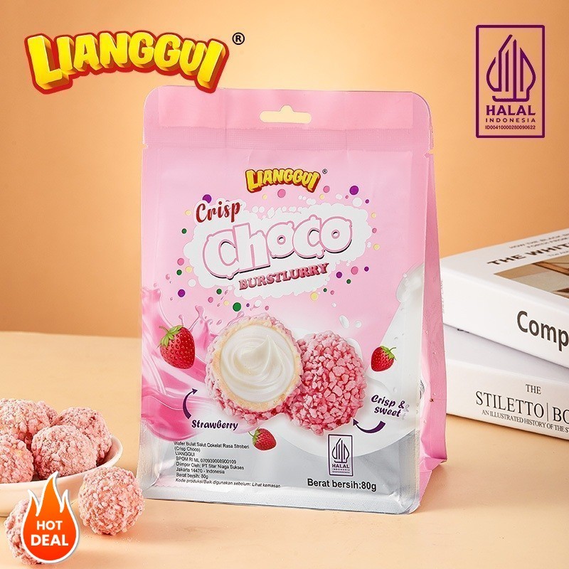 

[Permen import halal]LIANGGUI Burst Choco Ada 3 rasa (Strawberry、Chocolate、Coconut) Coklat renyah Yang manis Bola coklat Coklat isi permen yang diisi makanan ringan kantor Cemilan santai makanan pesta makanan muslim