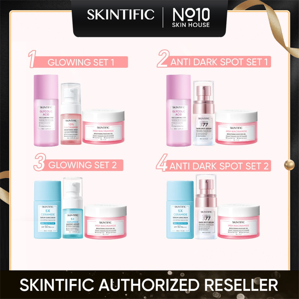 【No.10 Skin House】SKINTIFIC Paket 3 PCS with Brightening Moisturizer Glowing Facial Moisture Gel Bun