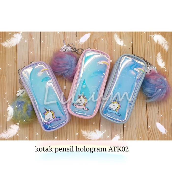 

New Collection Kotak pensil unicorn hologram metalic ATK02 pencil case reversible