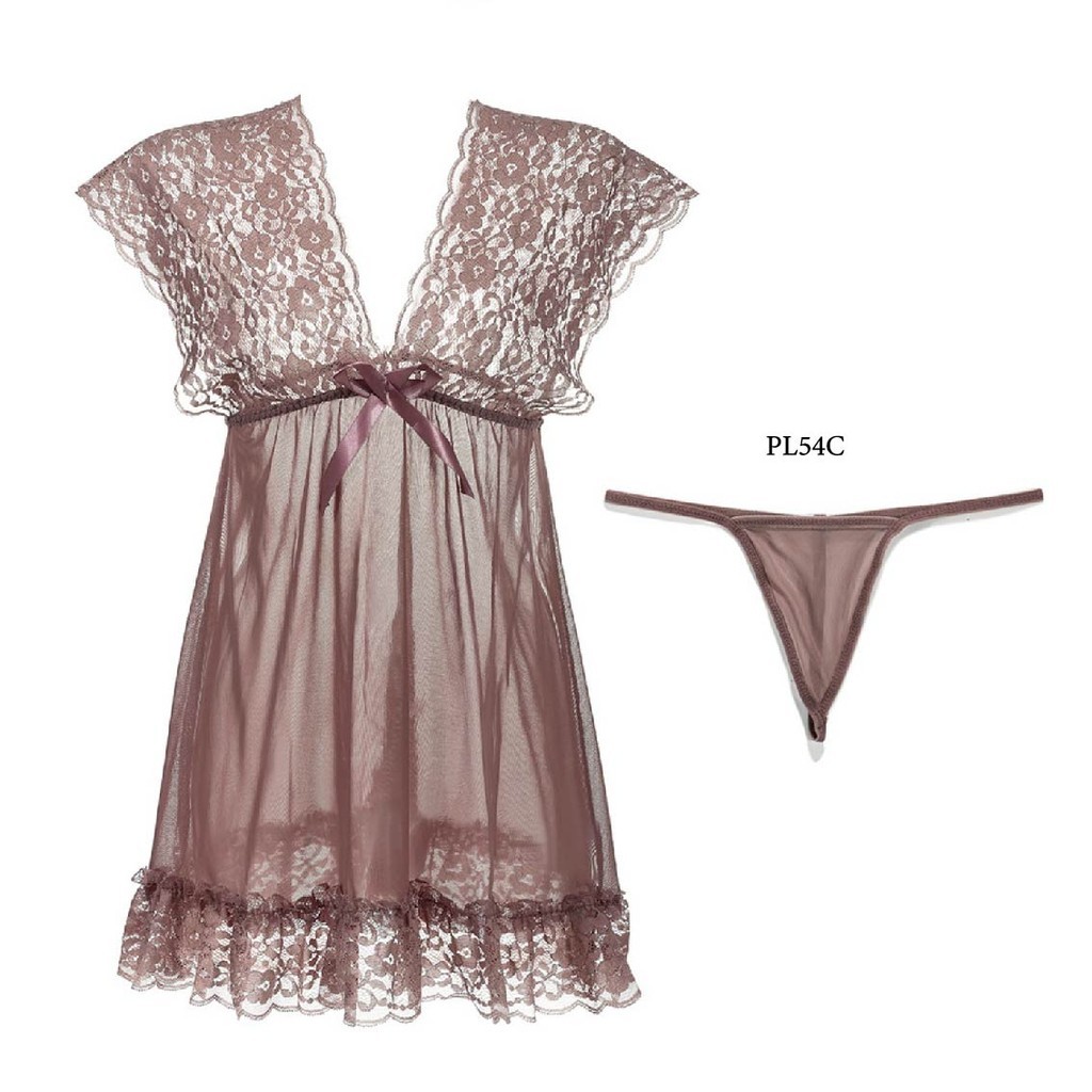 Lingerie Tidur Wanita Dress Lace Nude Modern Pl54C