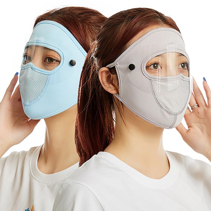 2in1 Masker Balaclava Topi Kacamata Bening Pelindung Make Up Wajah Anti UV Angin Debu Sepeda Lari Motor Panas Matahari Golf Pria Wanita Dewasa Adjustable Cycling Outdoor  2 In 1 Topeng Spandex Full Face Mask with Goggles For Bikers