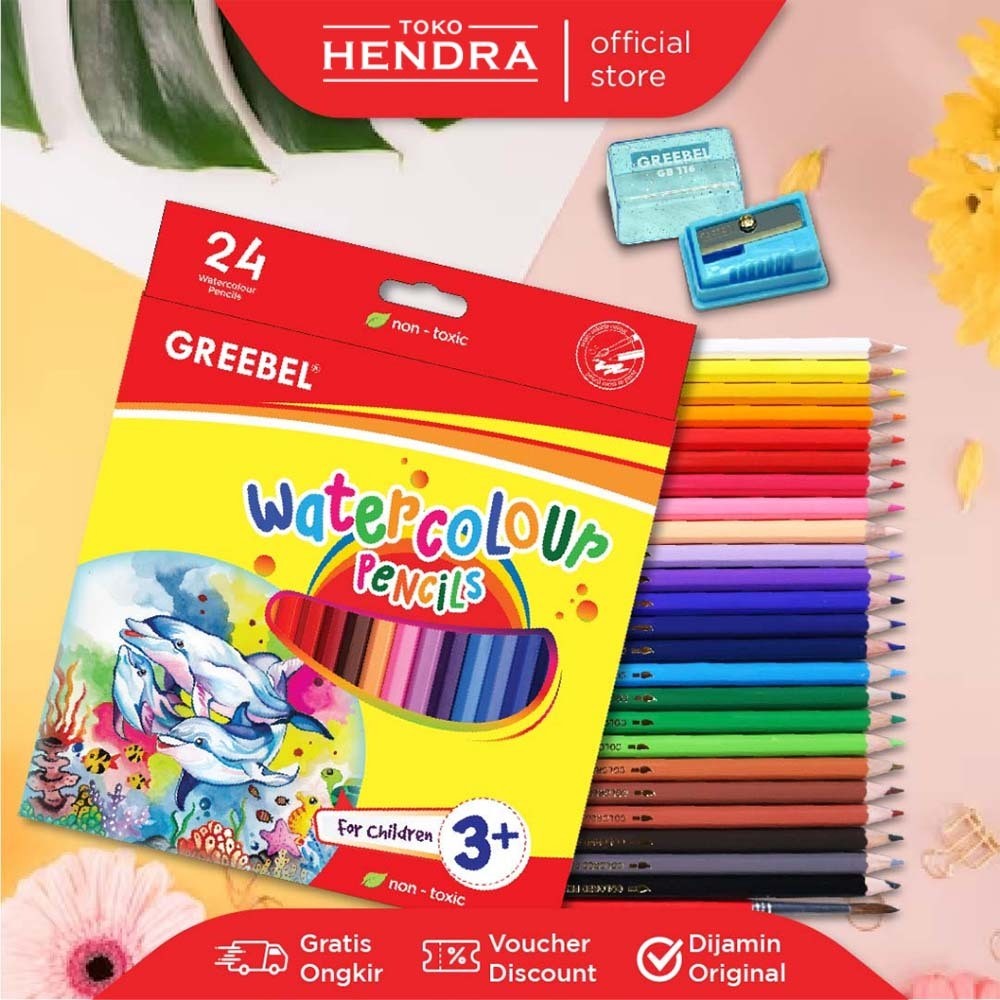 

GREEBEL Pensil Warna Watercolor Isi 24 Aman Untuk Anak Mewarnai Model 8024