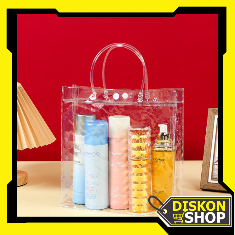 

Diskon Shop - 6442 Souvenir Bening Polos Tebal / Tas Hampers Ulang Tahun Transparan