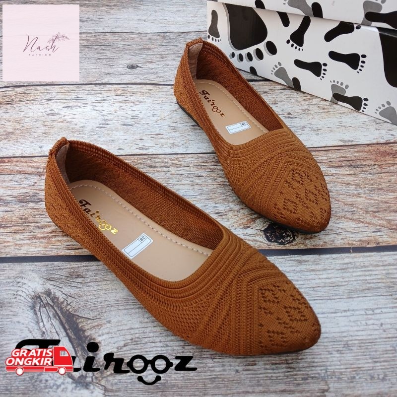 Sepatu Korea / Fairooz - Sepatu Wanita Flat Shoes Rajut Import New Motif RJ10