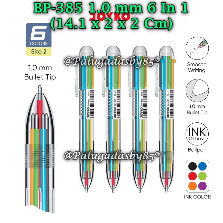 

(1 Biji) GROSIR Bolpen JOYKO BP-385 Sito 2 1.0 mm 6 Warna / Ball Pen Pulpen Pena Joyko BP-385