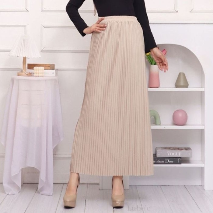 MURAH✨ - Soona Skirt Rok Span Plisket Rok Span Panjang Rok Plisket - cream
