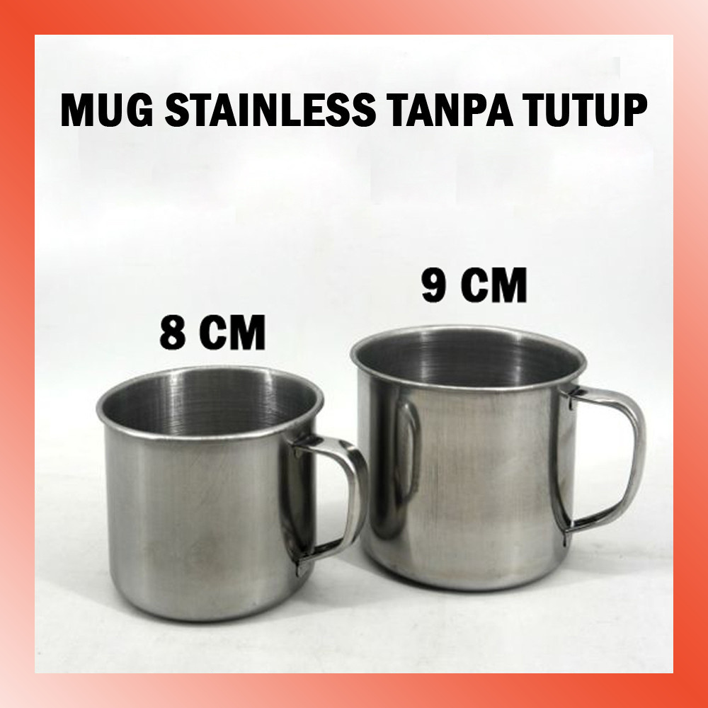 LAMMORO > AM32 Mug Stainless Steel Kopi Teh TANPA TUTUP Gelas Cangkir Telinga Minum Minuman 09A1
