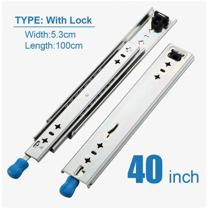 Heavy Duty Drawer Slide With Lock  Rel Laci kunci 40 60 90 100cm 125kg - 100cm