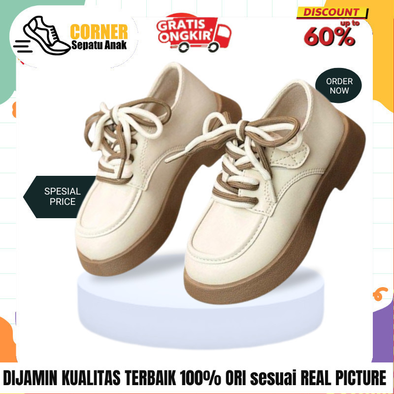 Sepatu Boot Pantofel Anak Perempuan Laki Laki Tali Two Tone Slip On Umur TK SD SMP F2023-2