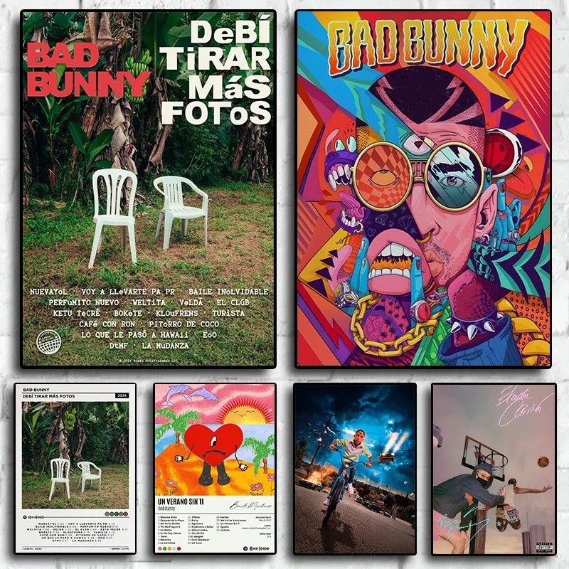 

Hip Hop Rapper Bad Bunny Debi Tirar Mas Shoots New Music Album Cover Canvas Painting Mural Art Home Decoration