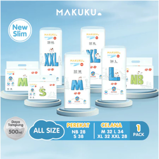 Makuku Slim Popok Bayi Premium - Super Tipis Lembut & Anti Bocor Nyaman untuk Kulit Sensitif