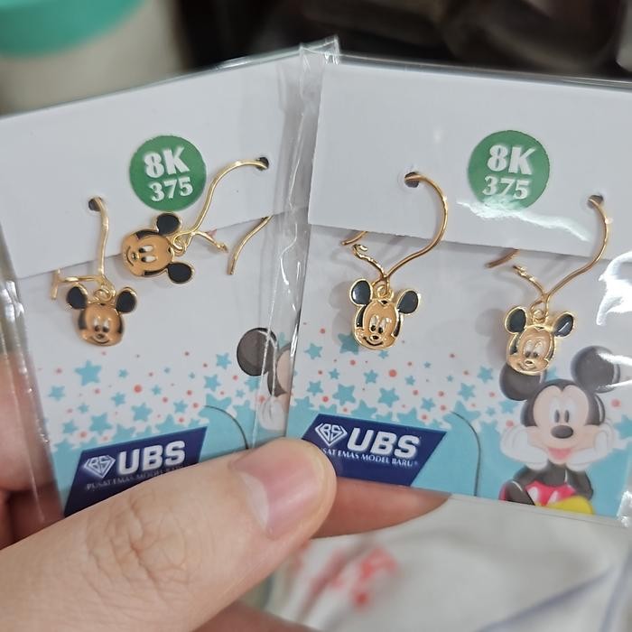 Anting anak disney mickey mouse ubs emas asli 375 lucu kado balita