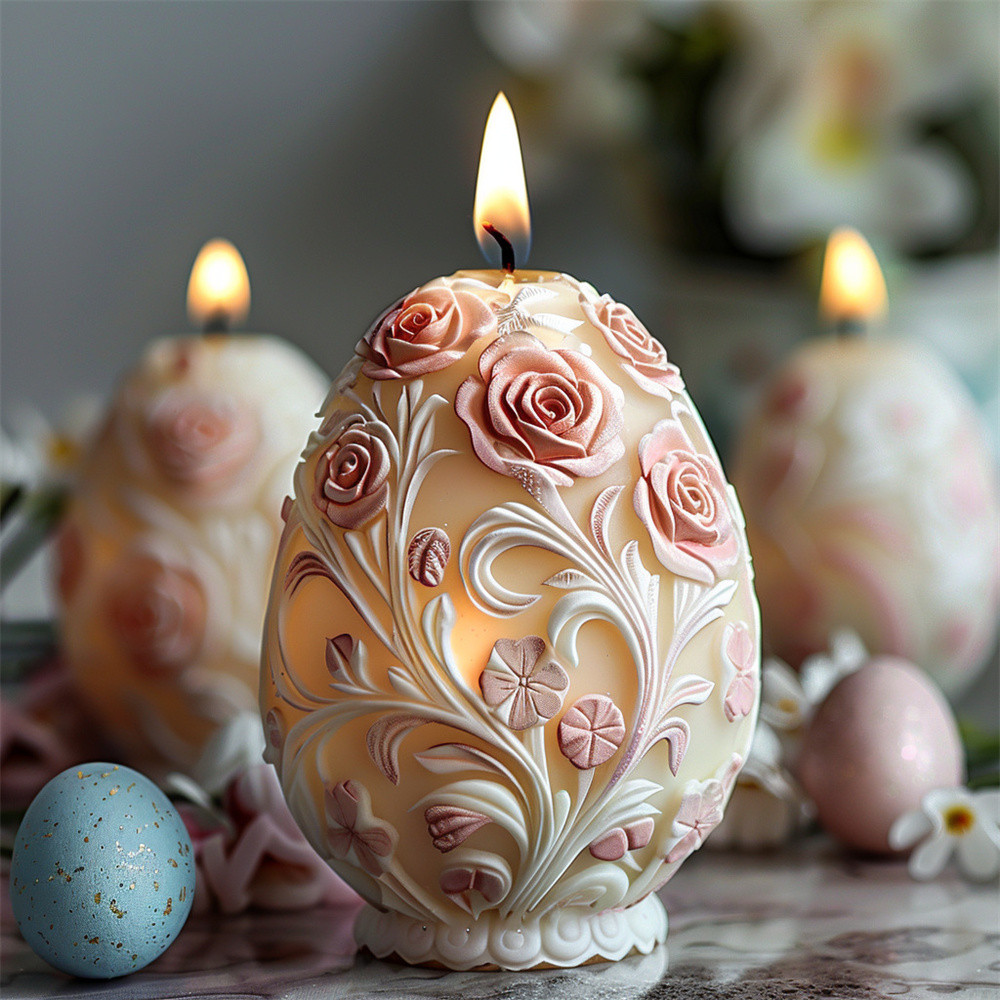 

3D Flower Relief Easter Egg Candle Silicone Mold Rose Tulip Flowers Easter Egg Resin Mold DIY Aromatherapy Gypsum Making Mould