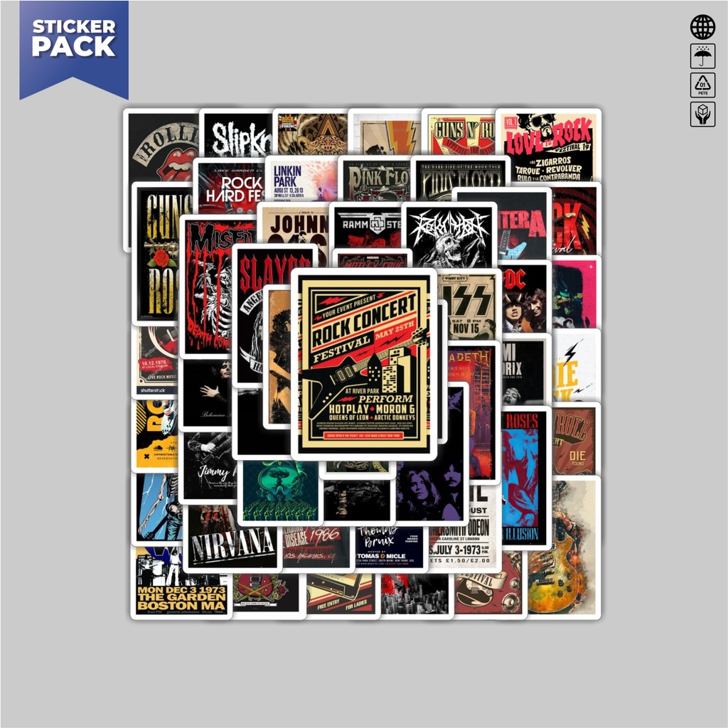 

[100PCS]Stiker Pack Stiker Poster Rock Band Aesthetic Vinyl Anti Air Dekorasi Sticker Laptop Buku Journal Koper Helm Casing HP Gitar Helm Skateboard