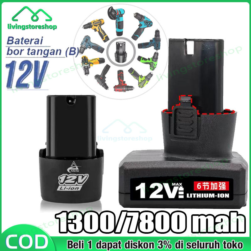Baterai Mesin Bor Cas 12 Volt 7800mAh Cordless Drill+Charger/baterai lithium yang dapat diisi ulang 