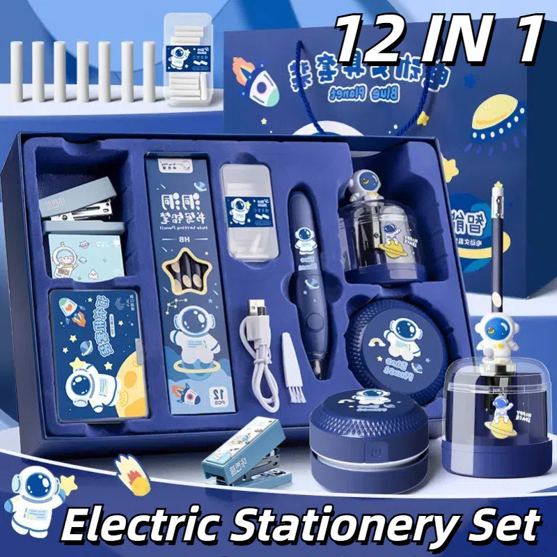 

LOOOOPY 12 IN 1 Set Perlengkapan Alat Tulis Otomatis / Automatic Electric Stationery Set / Kit Alat Tulis Elektrik Kemasan Mewah / Rautan Penghapus Vacuum Belajar Anak Perempuan Kado