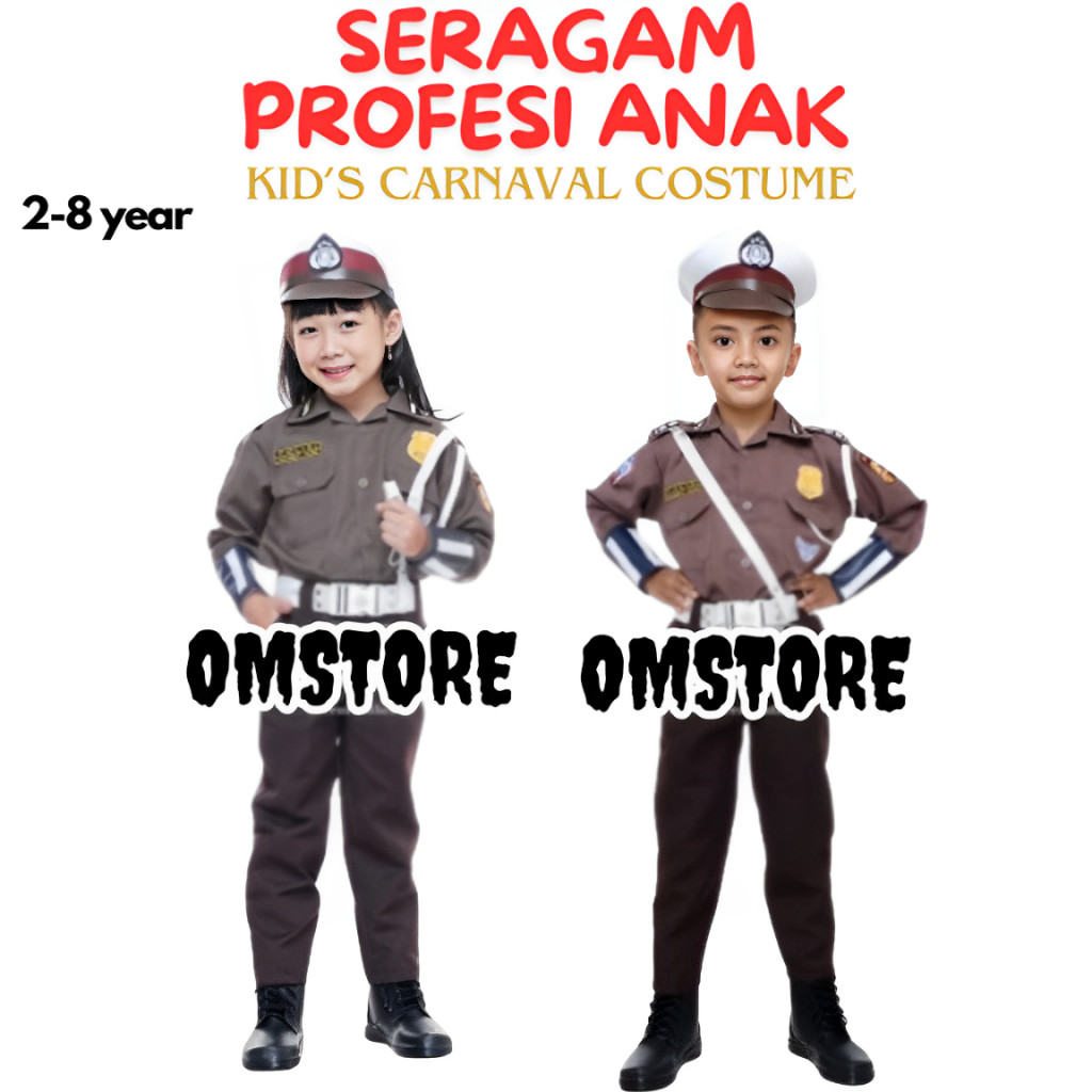 Baju Polisi Anak Laki Laki Perempuan Original Costum Seragam Tk kecil Anak Umur 2-8Tahun
