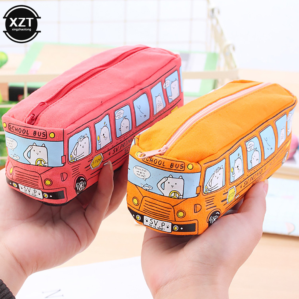 

Cute Bus Pencil Case Canvas Stationery Box Large Capacity Pen Bag Sool Pencil Cases for ildren Pen Case Kawaii Student Gifts