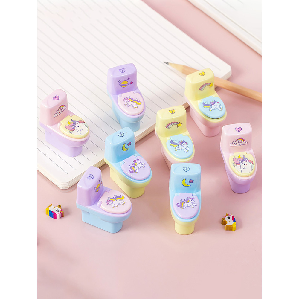 

Korean Creative Toilet Shape Pencil Sharpener Cartoon Unicorn Pencil Sharpener With Eraser School Supplies Students Stationery
