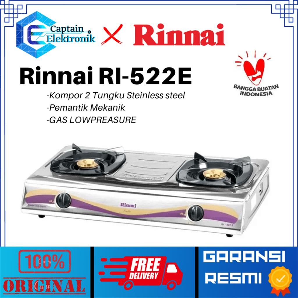 RINNAI Kompor Gas 2 Tungku RI-522 E 522E RI522E RI-522-E